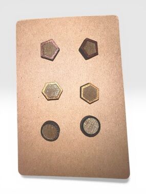 Hexagon and Circle Metal Stud Earring Set in Gold and Bronze Tones